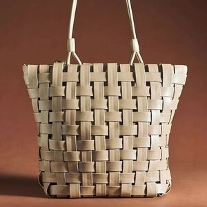 Anthropologie Faux Leather Woven Tote